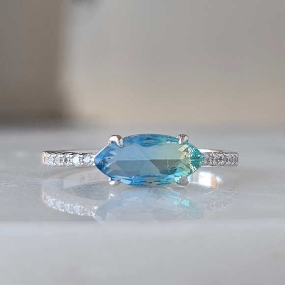 Blue & Teal Tourmaline Ombre Marquise Ring, 925 Sterling Silver Charmed Aroma - Picture 3 of 6